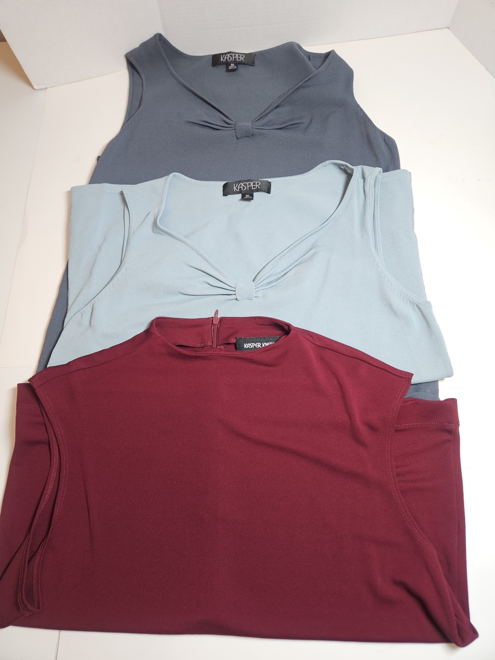 Kasper XL Sleeveless Knit Tank Trio - Burgundy, Light Blue, Slate Blue